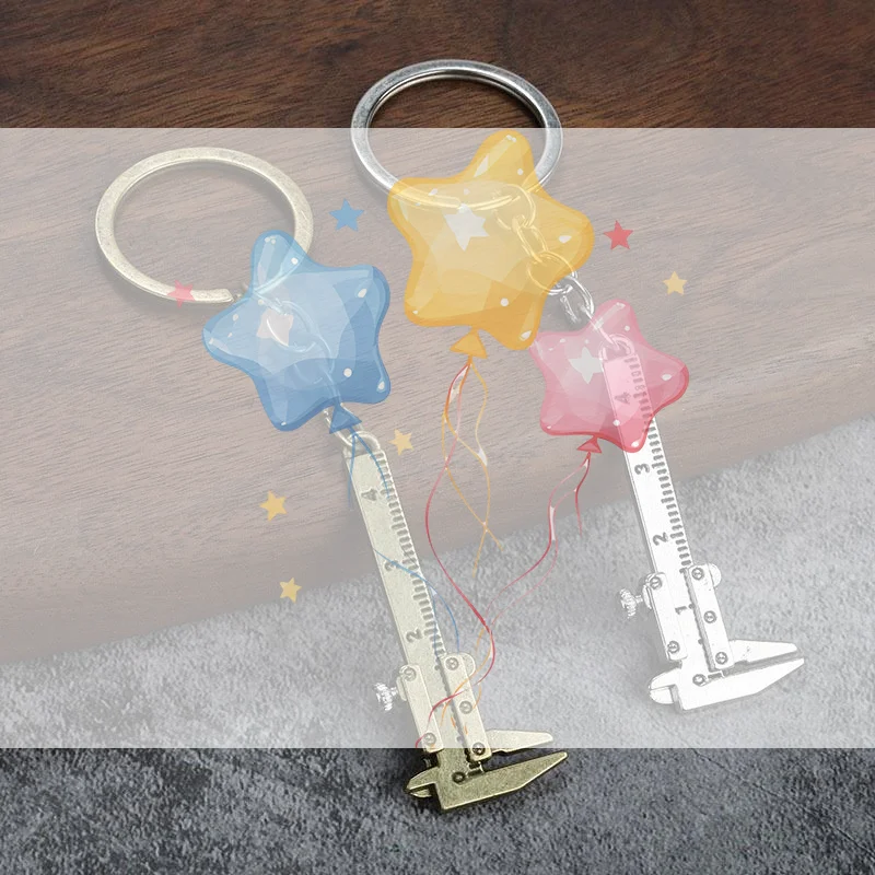 Portable Mini Vernier Caliper Keychain Mini Metal Ruler Car Key Chain Movable Vernier Caliper Ruler Model Keychain Keyring Gift