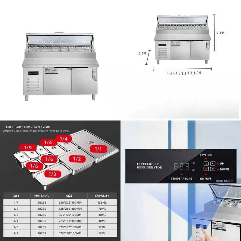 for Commercial Professional Stainless Steel Display Refrigerator Salad Table Pizza Bar Preparation Table