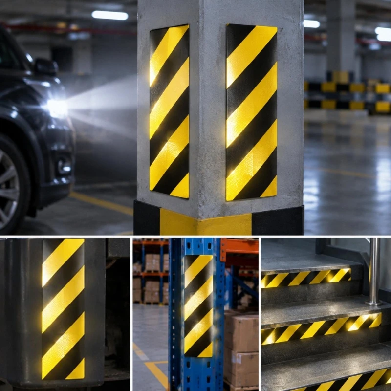 2 Pack Padded Garage Corner Guards with Reflective Stripes to Help Mark High-Contact Edges Near Parked Vehicles Clearly H8WE
