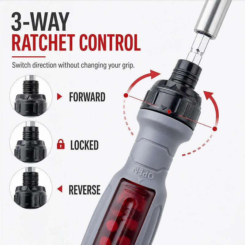 Multi-Angle Ratcheting Screwdriver 10 in 1 S2 Steel Bit Set Phillips Flat Torx Security U Shape Y Type Repair Tool