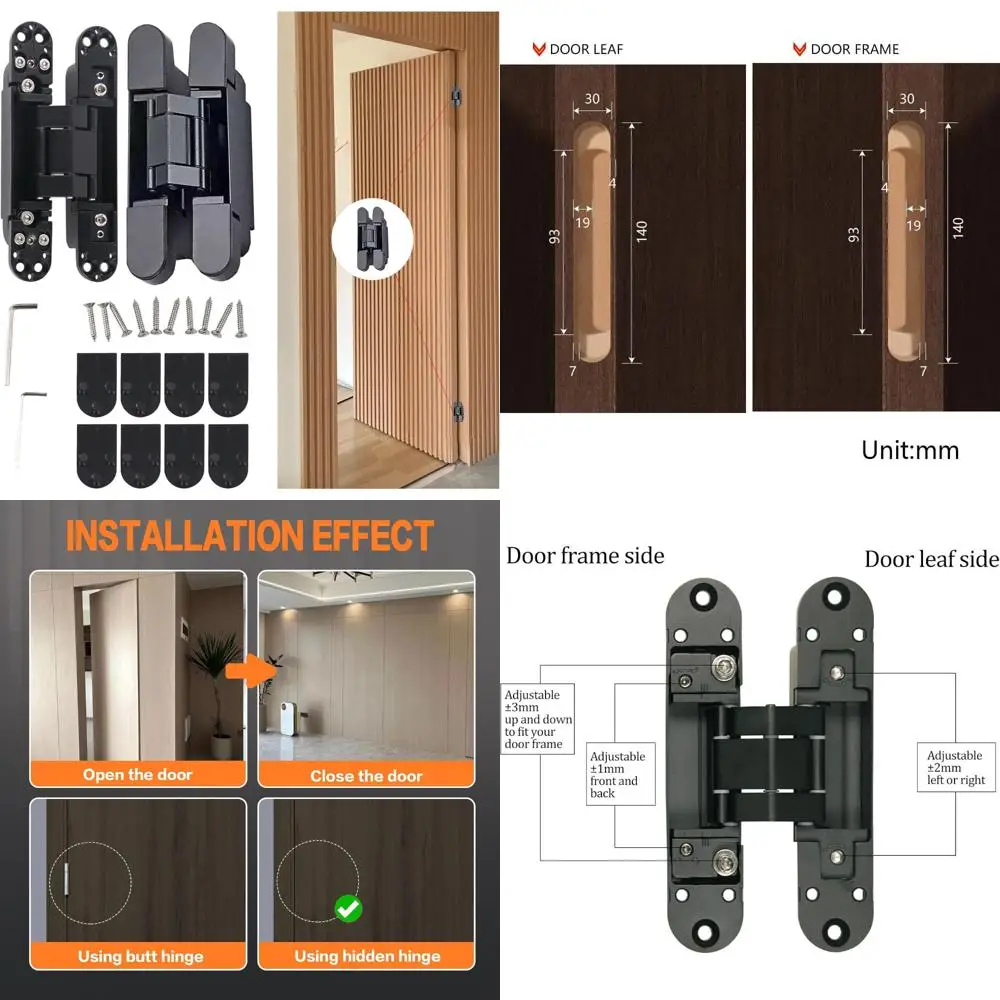 

Heavy Duty 180 Degree Invisible Hinges for Secret Doors - Silent, 3D Adjustable, Hidden Door Hinges for Secure and Smooth Operat