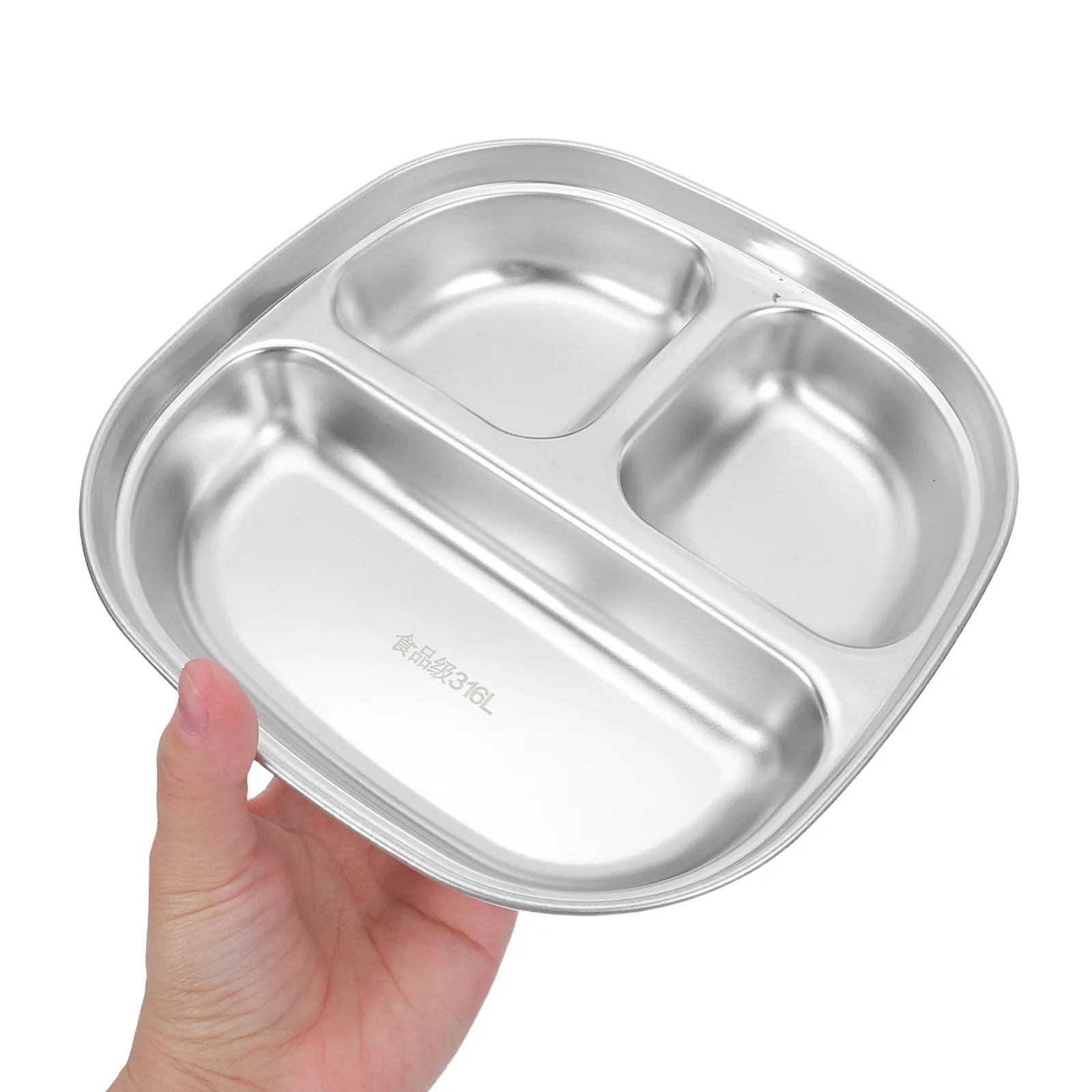 Stainless Steel Divided Plate 3 Sections Portion Control Tray for Lunch Dinner Camping Reusable Metal Food Tray Balanced