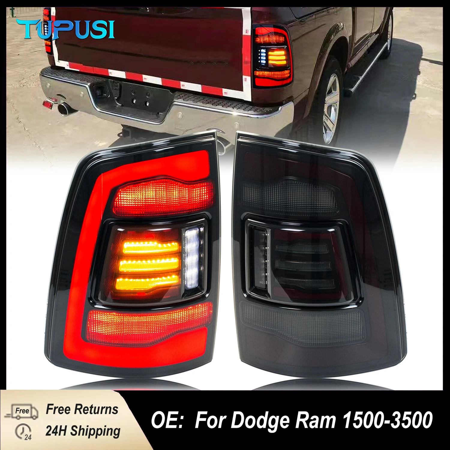 

For Dodge Ram 1500 2500 3500 2009-2018 LED Tail Lights 4th Gen Dynamic Animation Sequential Turn Signal Rear Lamps Assembly