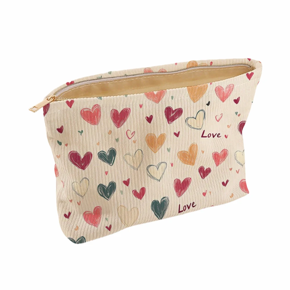 Portable Cosmetics Storage Bag Makeup bag with colorful heart pattern double-sided printed travel zipper makeup bag