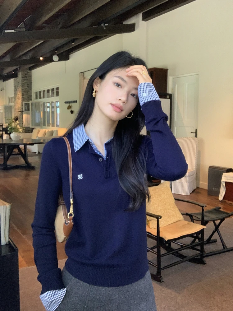 

Женский вязаный свитер Pusumede Ne Long Sve с вышивкой в стиле пэчворк, дизайн Sense Fake, состоящий из двух предметов, осенняя мода