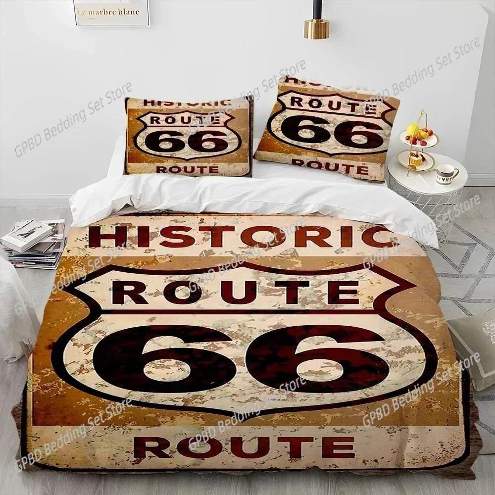 Historic Route 66 Mother Road Bedding Set Boys Girls Twin Queen Size Duvet Cover Pillowcase Bed Boys Fashion Home Textileextile