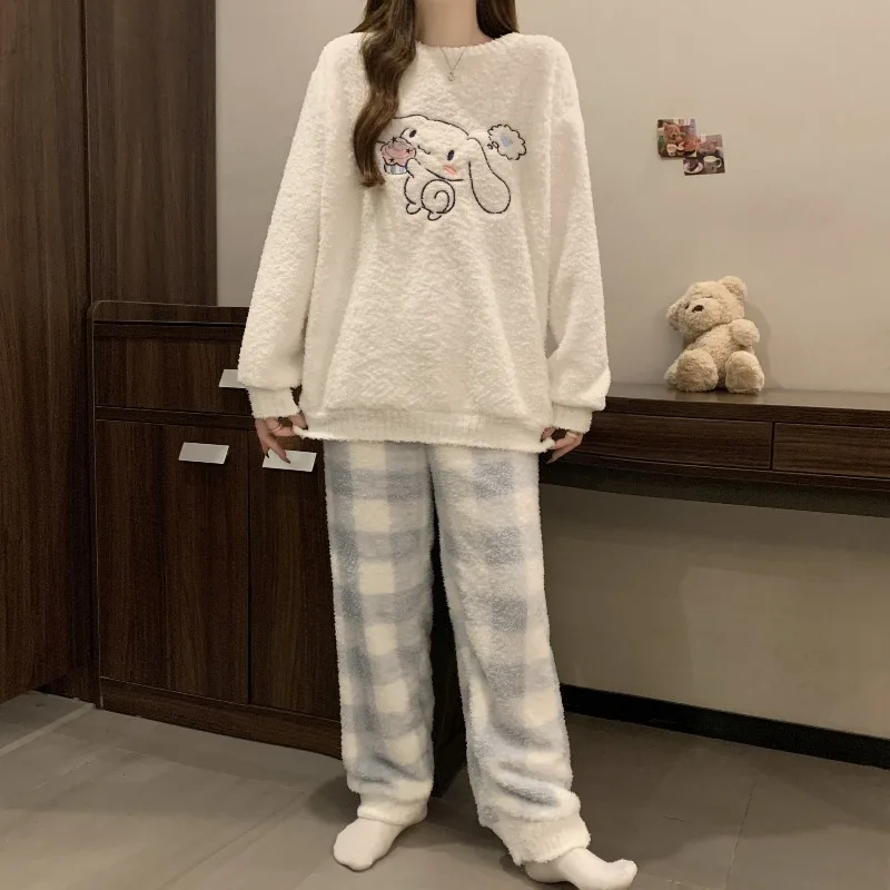 

Костюм Cinnamoroll с героями мультфильмов, милая одежда для дома, мягкая теплая одежда для сна, зимние брюки с длинными рукавами, милая девушка, Femme, студенческая уютная одежда