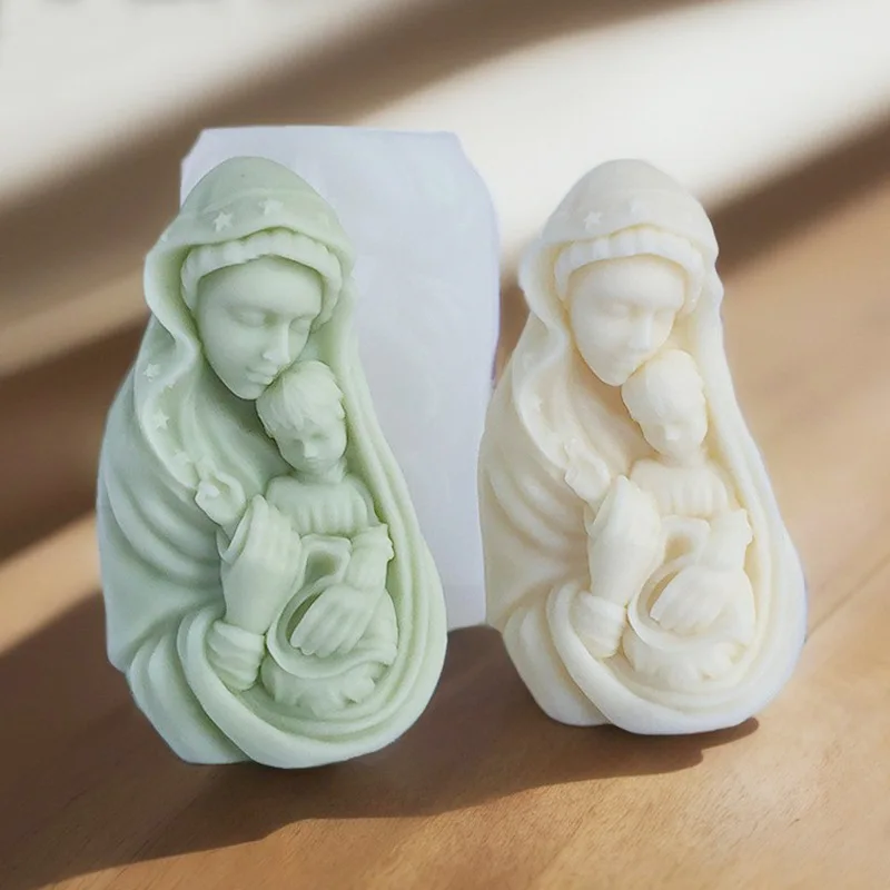 DIY Jesus Maria Statue Candle Mold Cross Jesus Sculpture Resin Gypsum Silicone Molds Home Luxury Decoration Gift Wax Mold