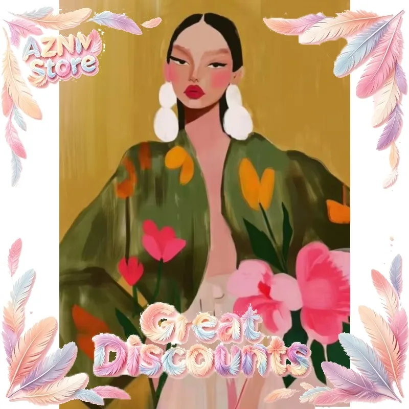 Modernes Minimalistisches Blumenmotive Frauenporträt Leinwandgemälde Abstraktes Buntes Frauenkunst-Poster Mit Blumenohrringen Bohemian 2026