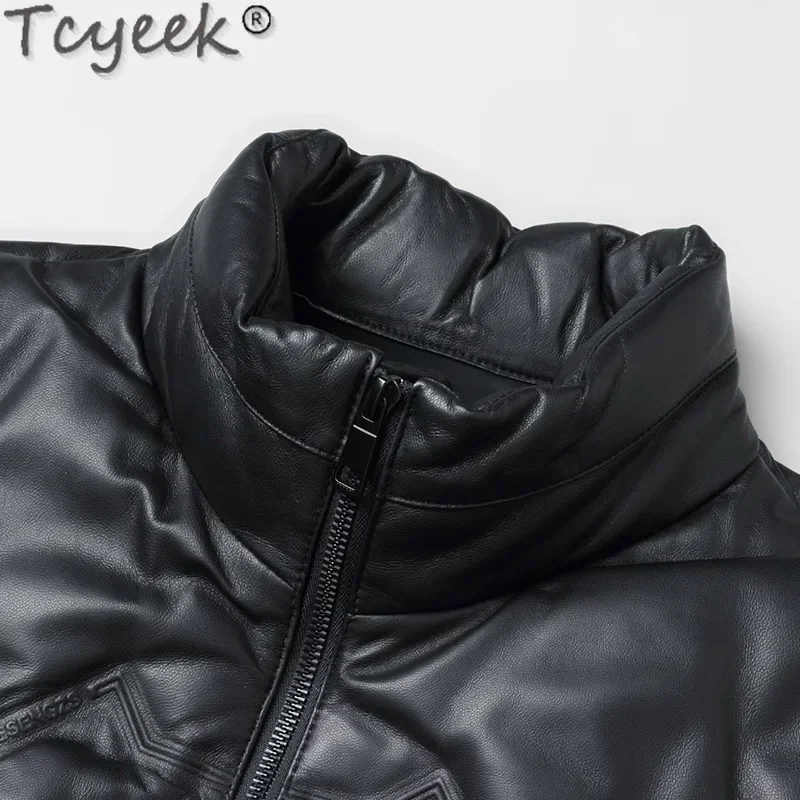 Tcyeek, chaquetas de invierno de cuero genuino para hombre, abrigo cálido de plumas de ganso, ropa para hombre, abrigos de piel de oveja de capa superior, chaquetas 2024