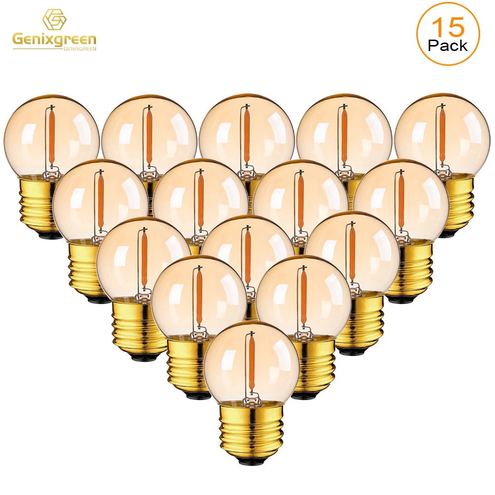 Genixgreen Vintage-Kugel-Glühbirne G40, 1 W, gleich bis 10 Watt, LED-Glühlampe, 2200 K, warmweiß, 220 V, goldfarbenes Glas, E27-Sockel, dimmbare Lampe 3