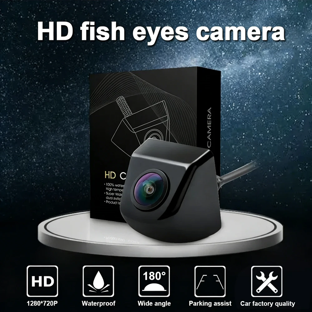 Carsanbo HD 720P 180 Degree Car Rear View Backup Camera with Reference Line Waterproof Fisheye Lens Night Vision Parking Reverse