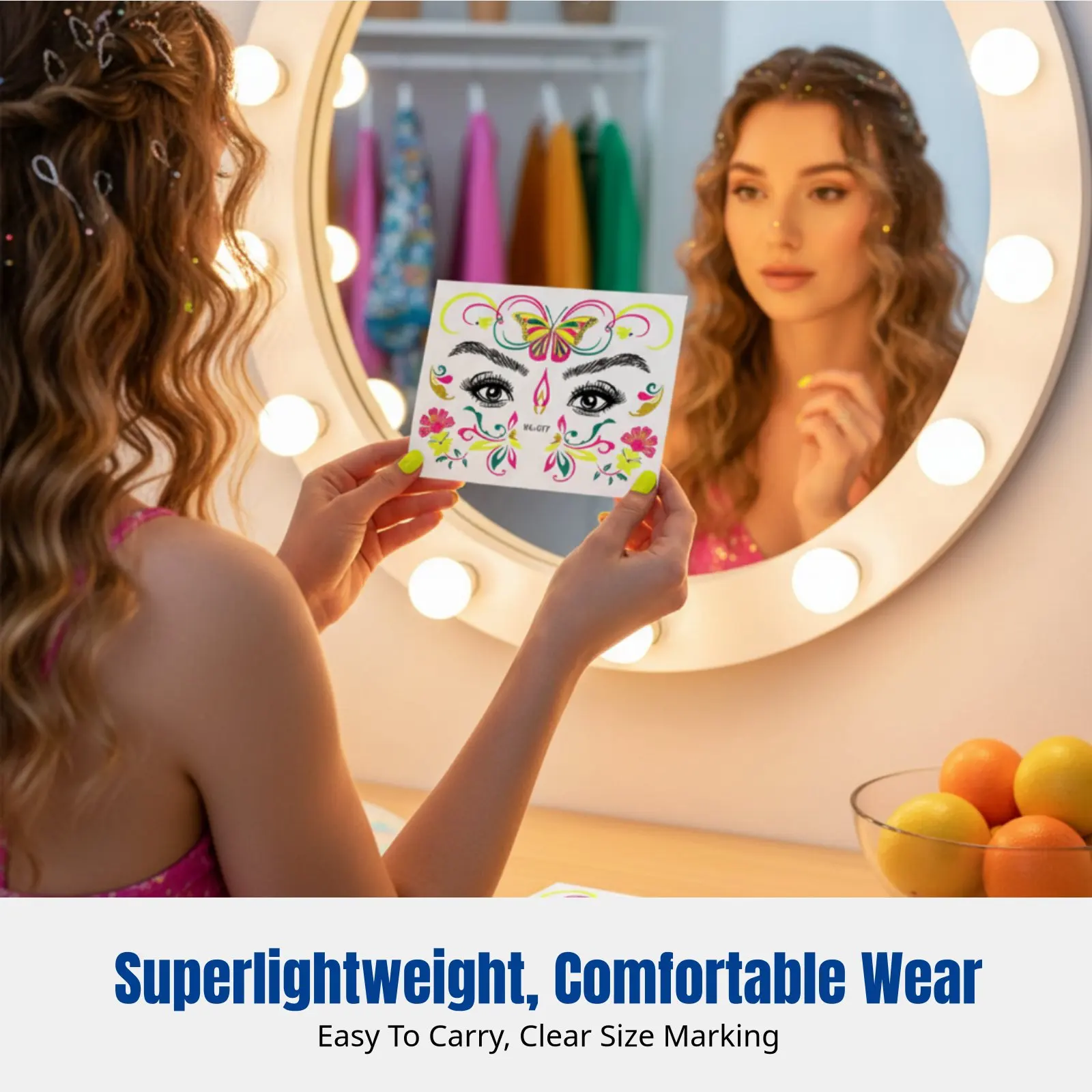 Luminous Radiant Face Stickers, Waterproof, Glow in Low Light, Event Makeup, Nightclub, Temporary Face Decals, Party, Masquerade