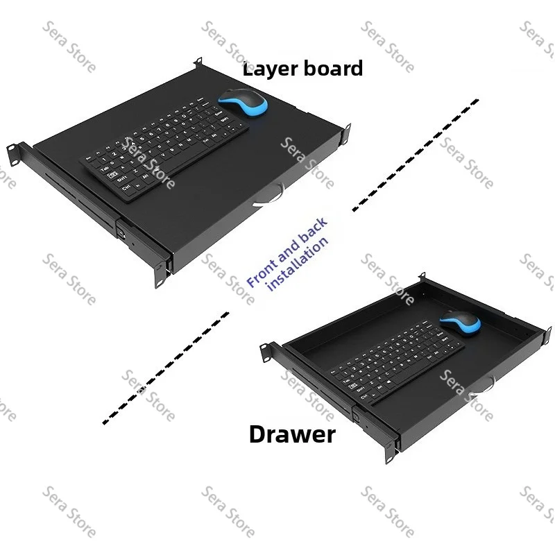 1U Rackmount Keyboard Drawer Sliding Shelf Heavy Duty Steel Tray for Network Server Cabinet Mouse Keyboard