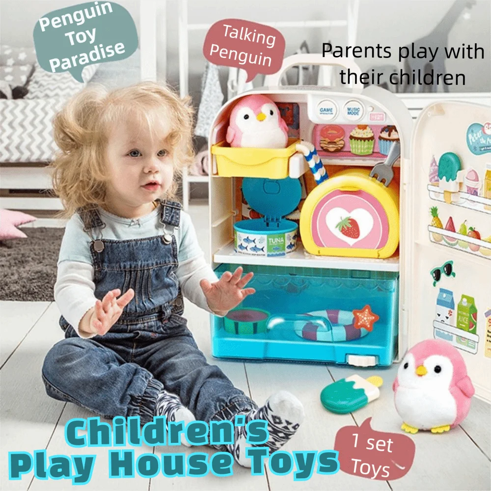 

Cartoon Children's Refrigerator Toys DIY Model Crafts Penguin Refrigerator Educational Toy Lights Pretend Play
