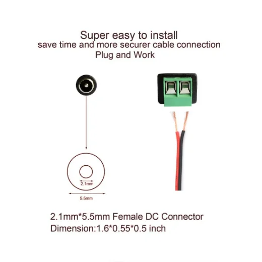 DC 12V 5.5*2.1mm presa jack adattatore di connessione spina di alimentazione maschio/femmina senza saldatura per telecamera CCTV striscia LED colore