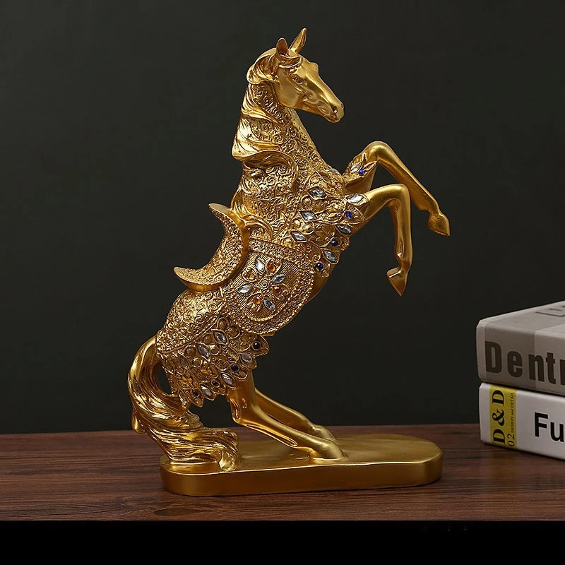 

Resin Horse Statue - Majestic Gold, Ideal for Living Room, Entrance, and Cabinet Arrangement, Home Decoration Ornament