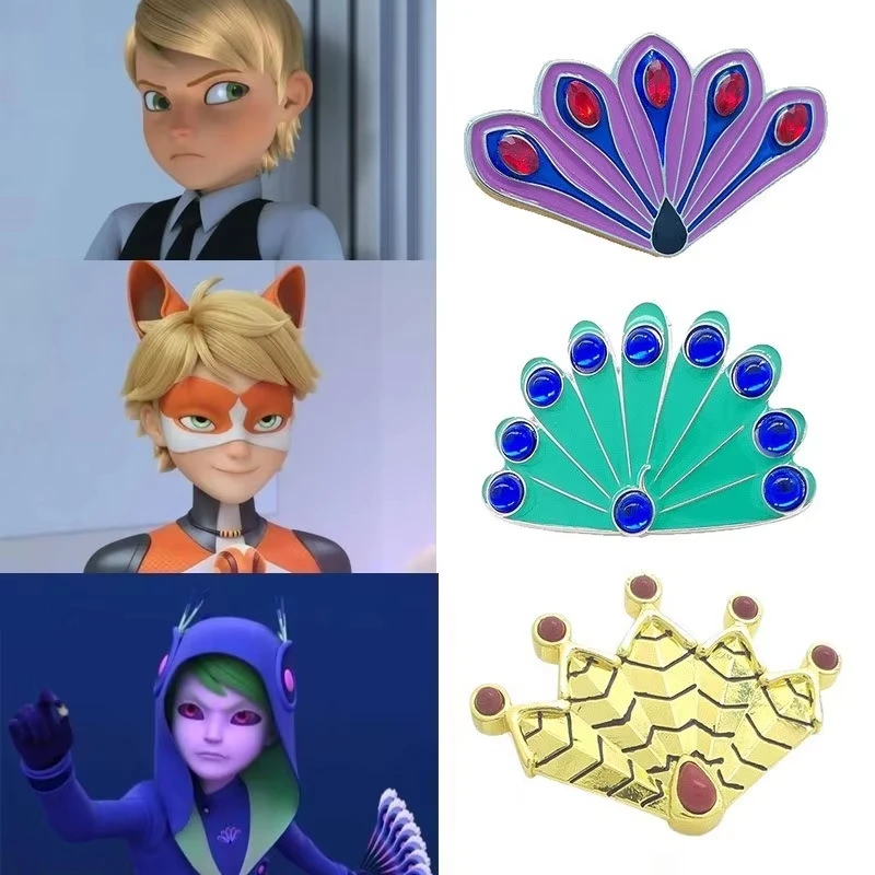 Broches y insignias metálicas con incrustaciones de cristal brillante, con diseños de Anime, Peacock Conch Bay Girl, Reddy Necklace y Felix Peripheral, para ropa, bolsos y como joyería.