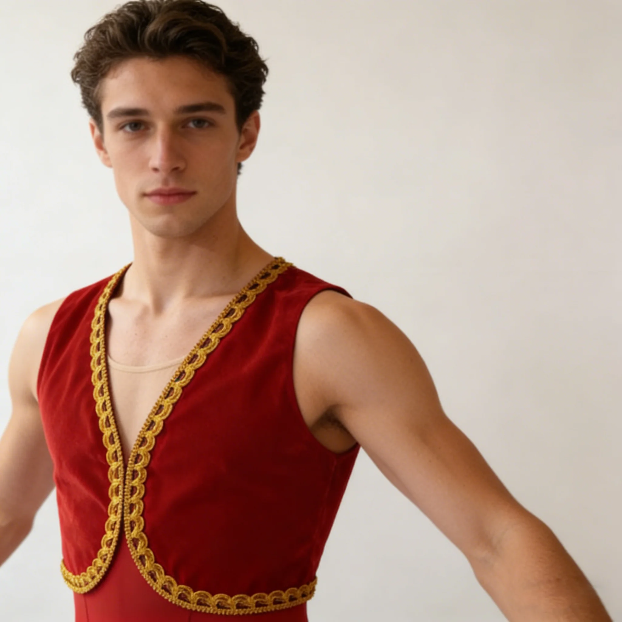 Male Ballet Dance Vest Red Or Blue Or Black Prince Embroidered Ballet Vest Stage Performance Costume