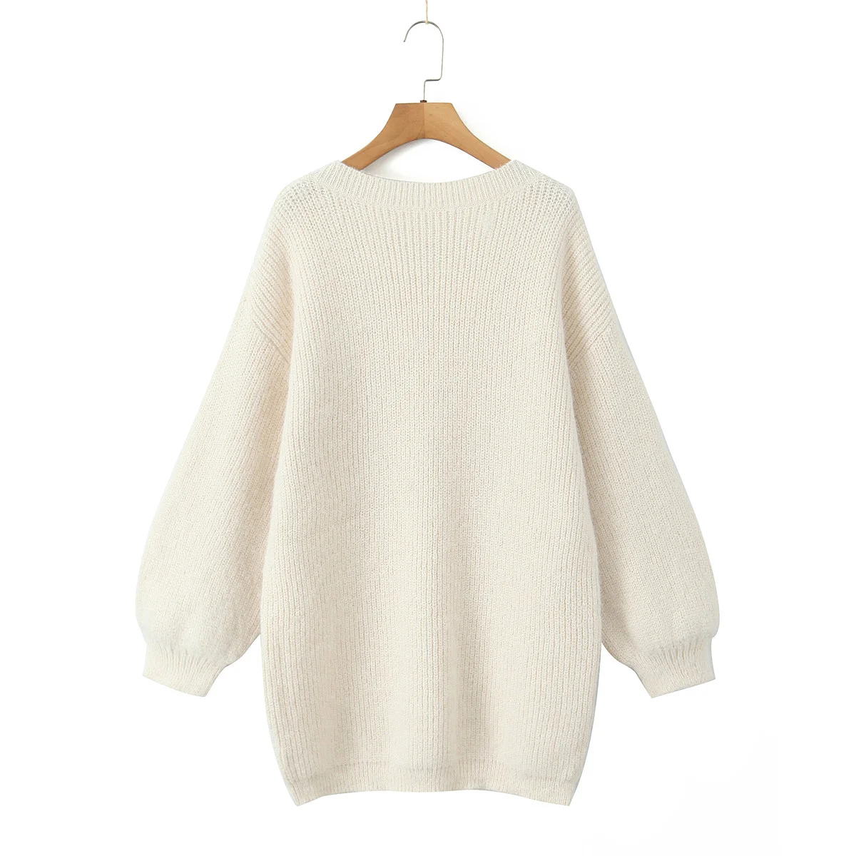 2024 Autumn Chill Shaggy Knitted Backless Sweater Women Full Lantern Sleeve Loose Pullover Knitwear Oversized Jumper pink white