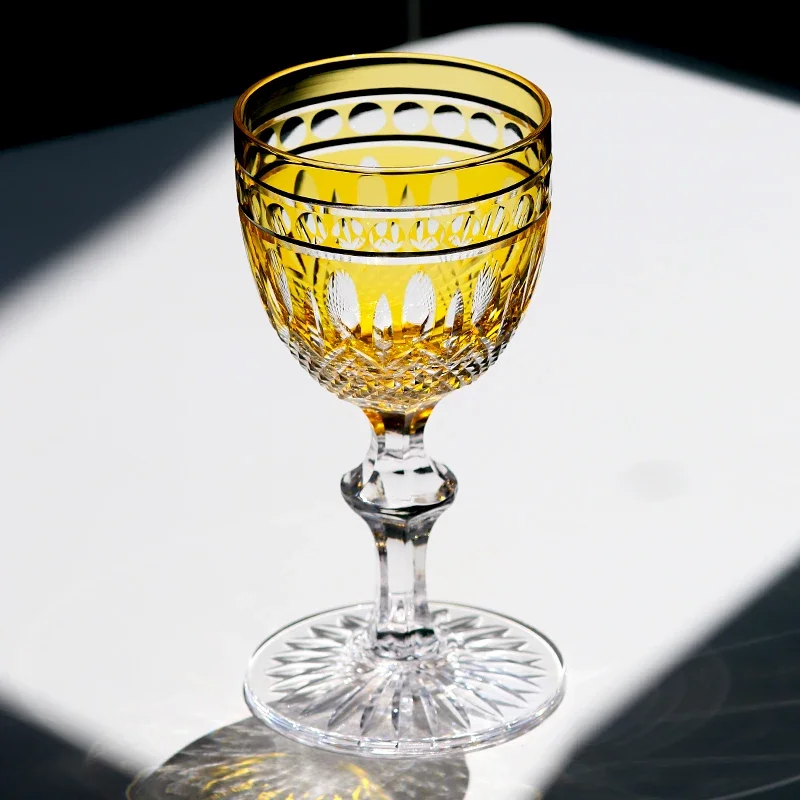 Yellow Hand Carved Crystal Wine Glasses - Amethyst Goblet Collection- Luxury Handmade Stemware for Gift & Celebration 250ml