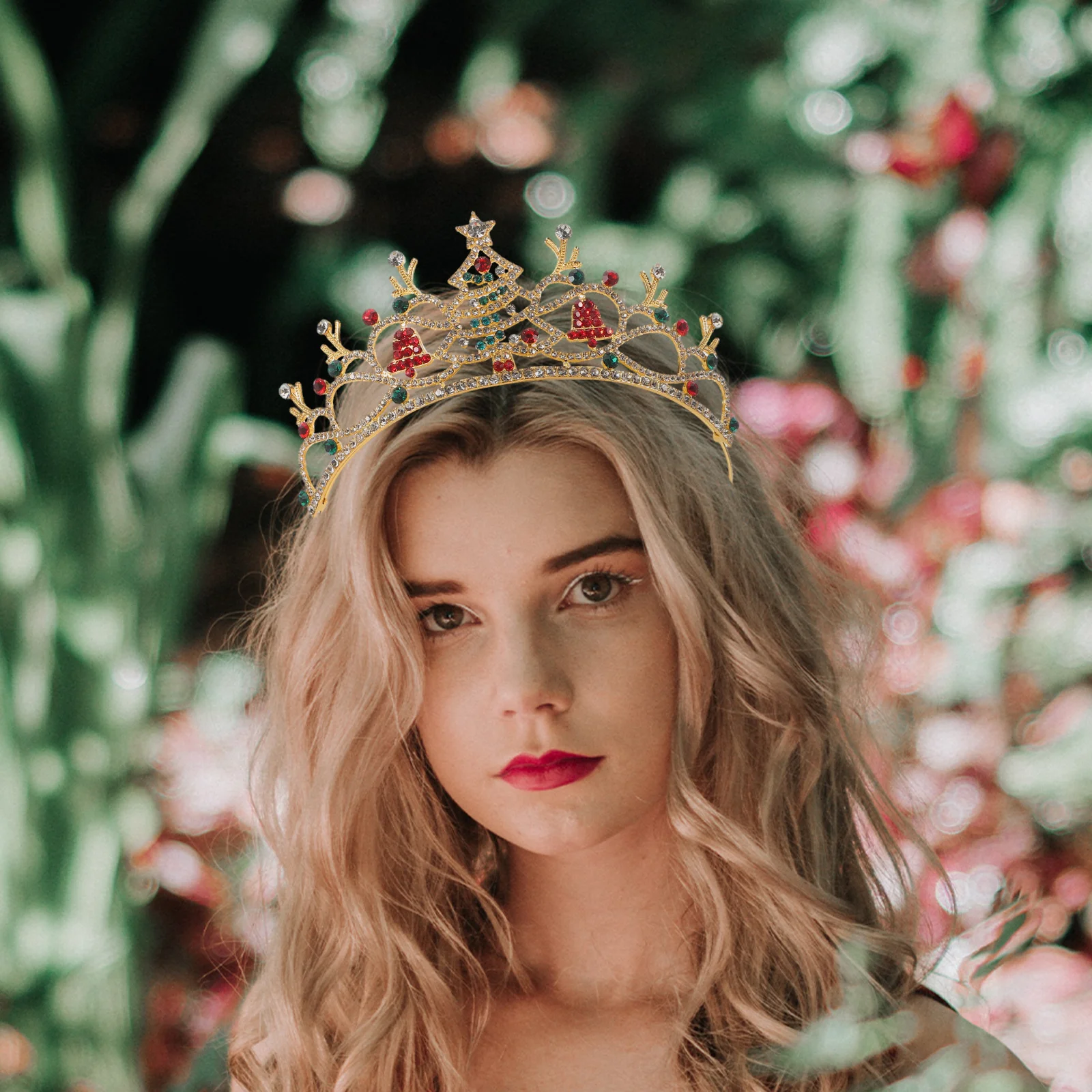 

Christmas Jeweled Rhinestone Tiara Crown Sparkle Xmas Costume Party Headpiece Lightweight Bling Holiday Festival Celebration