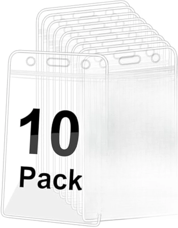 

ID Badge Holder - Vertical Badge Holder with Waterproof Resealable Zip for Proximity Cards, RFID, Credit Cards-10 Pack