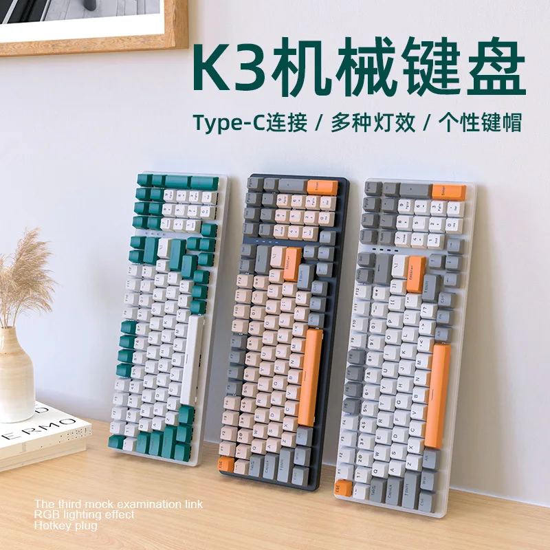 Ziyoulang K3 Mechanical Keyboard 100 Keys Hot Swap Rgb Lighting Type C Custom Keycaps Wired For Gaming Office Pc Computer
