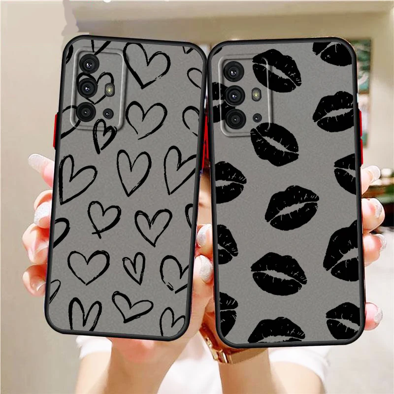 

Lips Love Art Luxury Design Frosted Translucent For Samsung Galaxy S24 S23 S22 S21 S20 FE S10 S9 S8 Plus Ultra Pro 5G Back