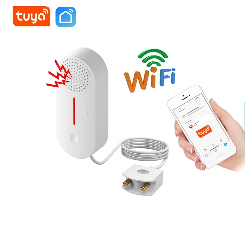 

Tuya Wi-Fi Double Water Level Detection Water Immersion Alarm Smart Leakage Overflow Detector APP Control Regular Monitoring