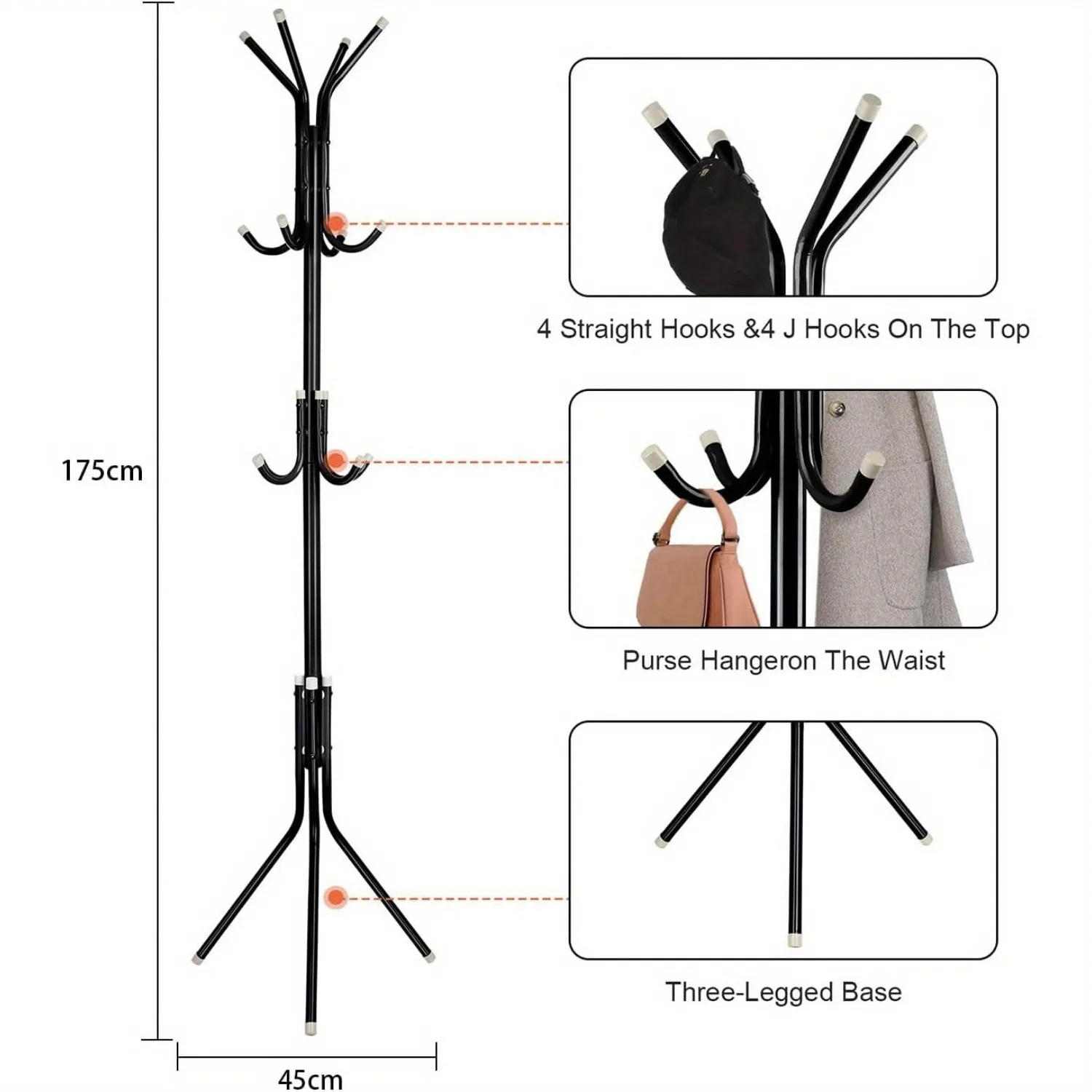 Coat rack floor-standing metal hanger 12 hooks hanger 3-layer free-standing rack for hats, handbags, jackets, umbrellas, storage