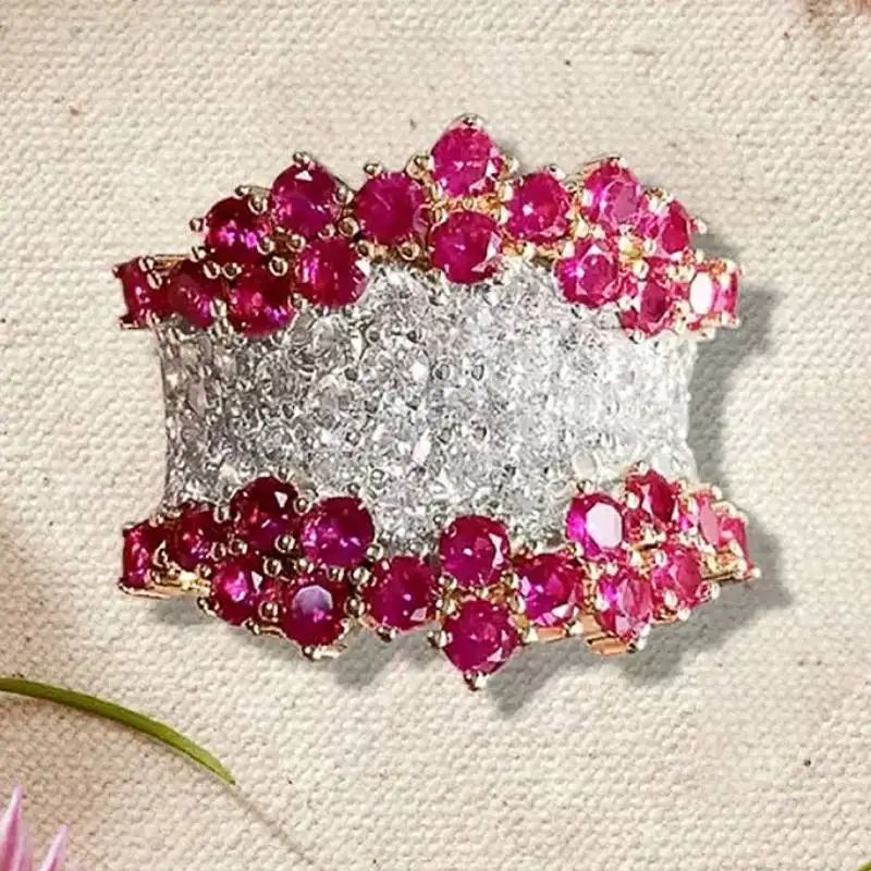 Huitan Aesthetic Design Damen-Ring in zwei Farben für Hochzeit, trendiges, charmantes Zubehör, Jubiläumsschmuck, Geschenk mit rot/weißem CZ