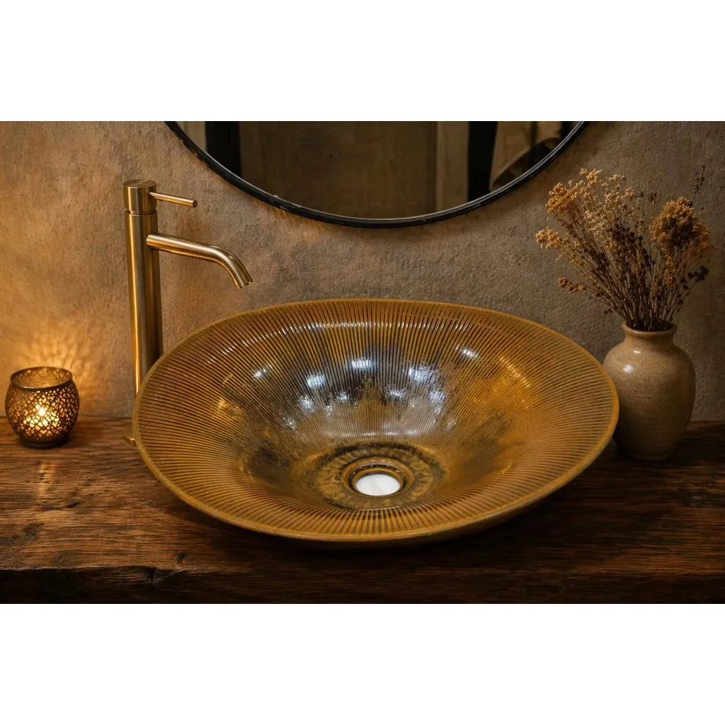 R*# Light  Modern Flower-Shaped Bronze Relief Ceramic Eco-Friendly Countertop Sink for Bathroom Washroom Outdoor Hotel Use