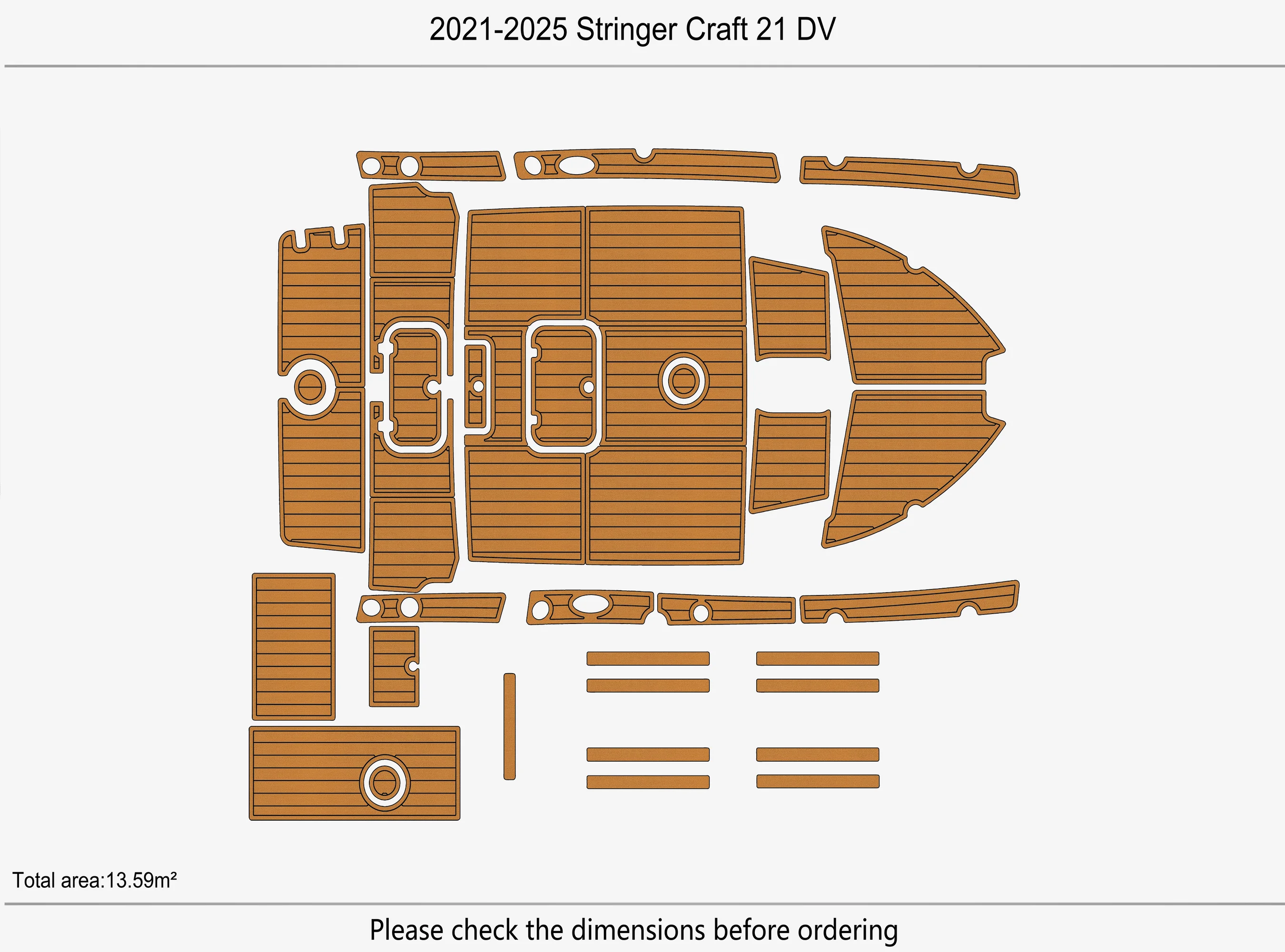 Anti-Skid EVA Faux Teak Self-Adhesive 6mm Boat Deck Pad for 2021-2025 Stringer Craft 21 DV Yacht Cockpit Durable Marine Floor