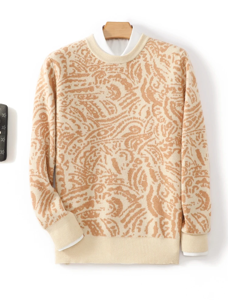 Maglione di lana merino stampato al 100% per uomo O-Collo lavorato a maglia pullover caldo autunno inverno top a maniche lunghe spesse abbigliamento casual da lavoro
