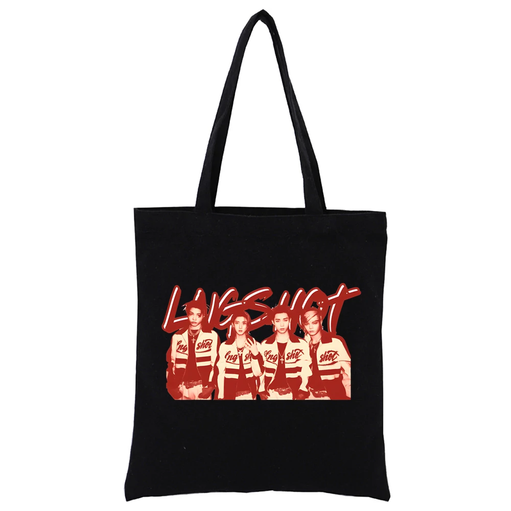 LNGSHOT Kpop Graphic Black Canvas Shoulder Bag Black Canvas Carry Bag LNGSHOT Print