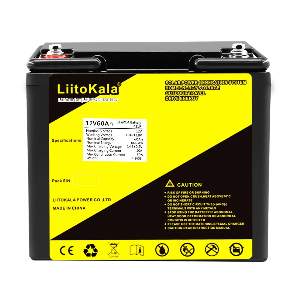 Imagem -04 - Liitokala 12v 60ah Ciclo Profundo Lifepo4 Bateria Recarregável 12.8v 60ah Ciclos de Vida 4000 com Proteção Bms Embutida