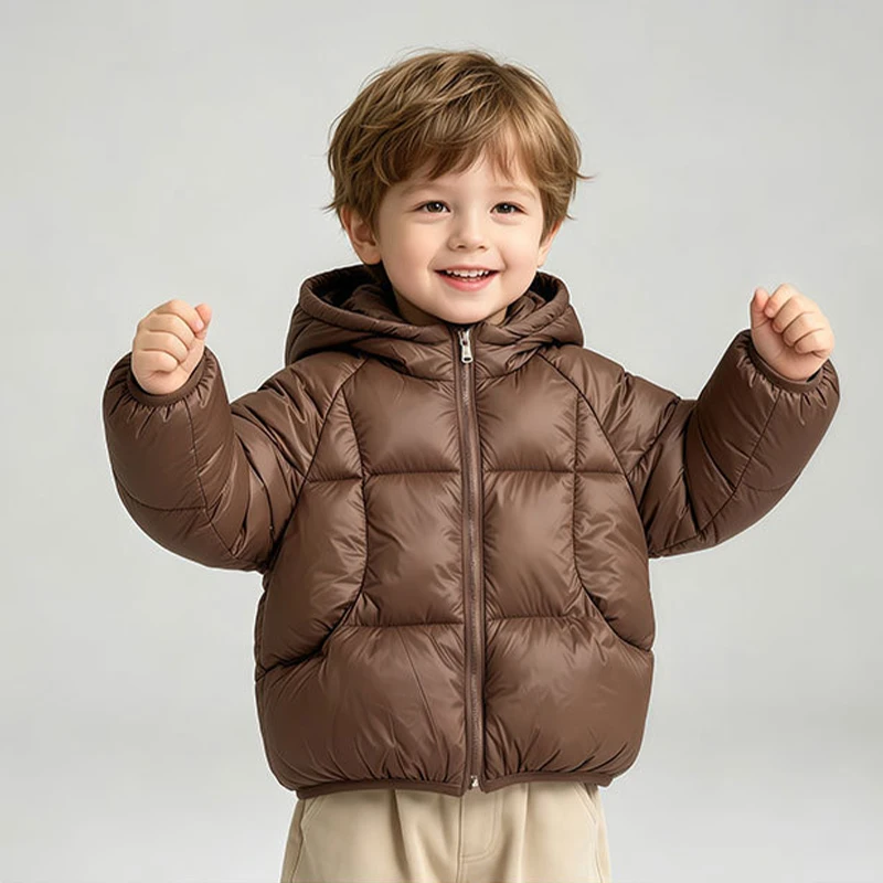 Herbst Winter Baby Jungen Mädchen Leichte Jacke Einfarbig Dick Warm Kapuzenjacke mit Reißverschluss Oberbekleidung für 1-6 Jahre Kinder Baumwolle Daunenjacke – Detail 7