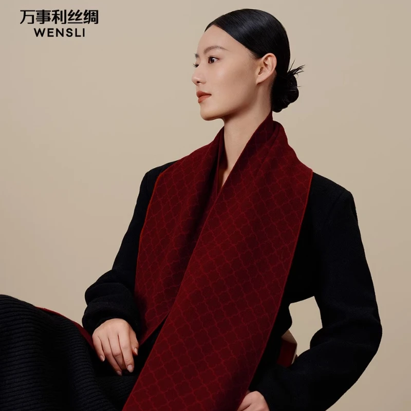 Wensli Otoño/Invierno nueva llegada bufanda de lana de oveja regalo de vacaciones chal cálido rojo calentador de cuello grueso