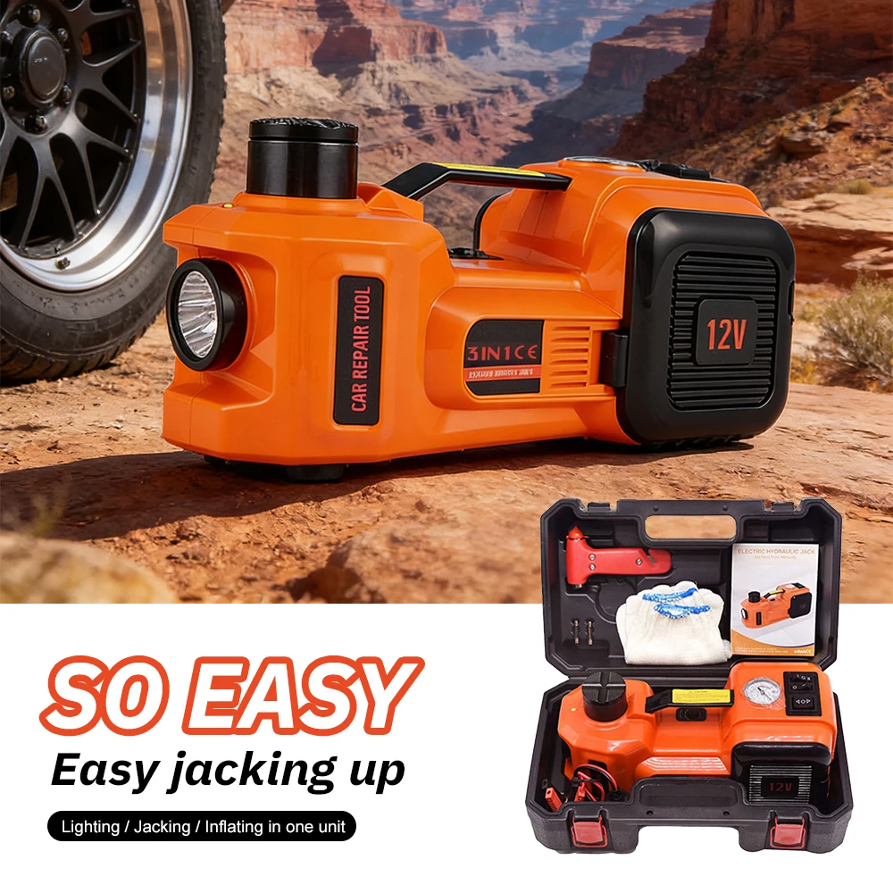12V Electric Hydraulic Jack 3-in-1 Portable Car Lift for SUV Off-Road Tire Changing Tool Kit with Storage Case
