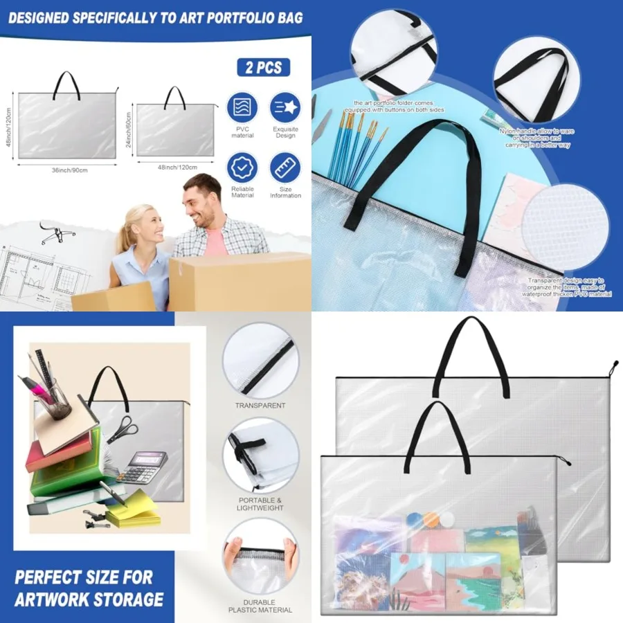 กระเป๋าใส่ผลงานศิลปะ Tenceur 2 ชิ้น ขนาด 24 x 36 นิ้ว และ 48 x 36 นิ้ว กระเป๋าเก็บโปสเตอร์ขนาดใหญ่ วัสดุ PVC พร้อมซิป