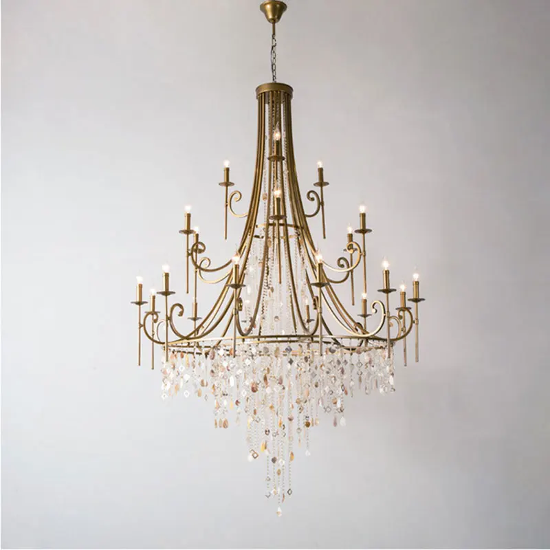 American Duplex Crystal Chandelier Retro French For Villa Living Room Staircase Three Story Long Shell Home Decor Pendant Lamp