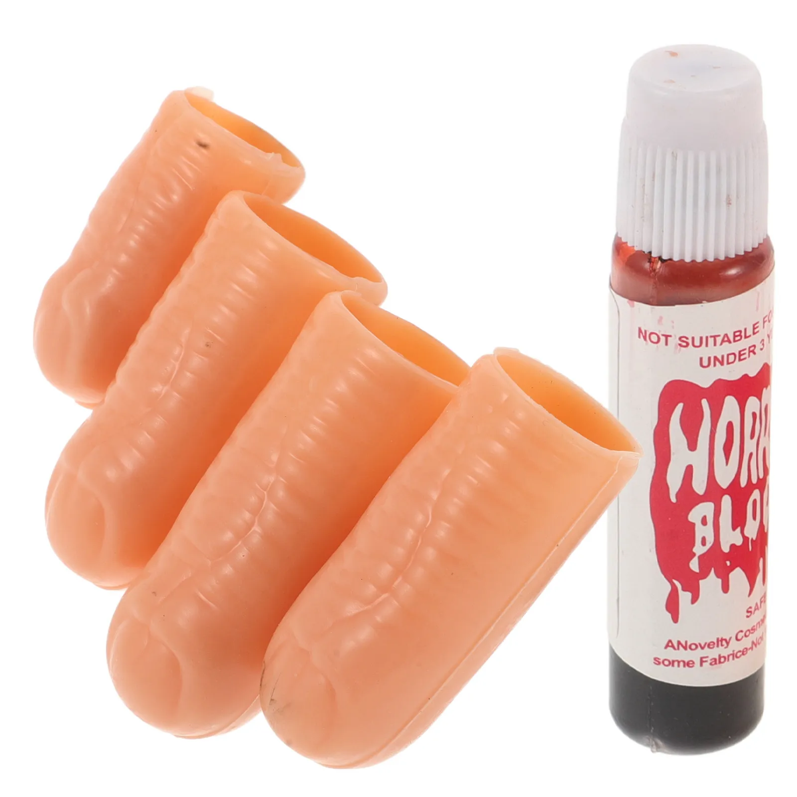 4Pcs Artificial Blood Fake Finger Kit Lifelike Detailed Design Easy Apply Reusable for Halloween Cosplay Special Effects Makeup