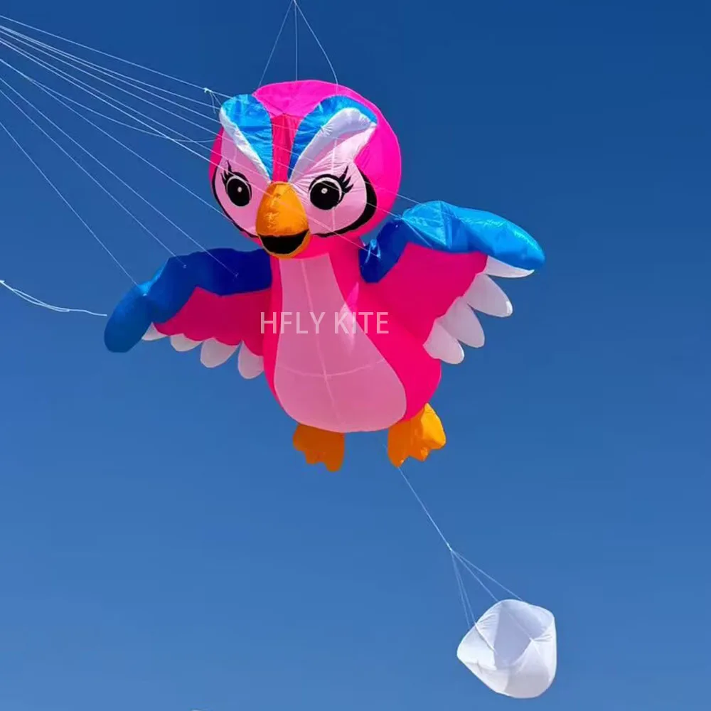 HFLY New Arrival miękki nadmuchiwany 3m papuga latawiec wisiorek dla dorosłych wysokiej jakości Ripstop Nylon sowa latawiec linia prania