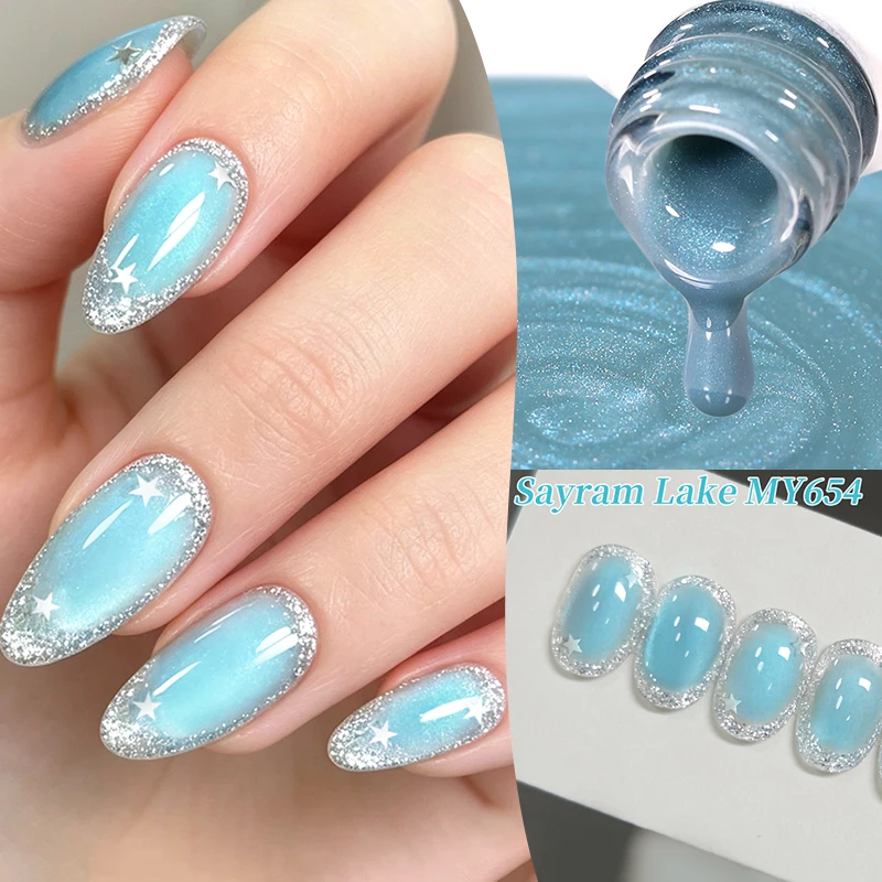 BORN PRETTY Blue Cat Magnetic Gel Polish Summer Glitter Blue Color Magnetic Nail Gel UV LED Soak Off Nail Gel Salon Home DIY