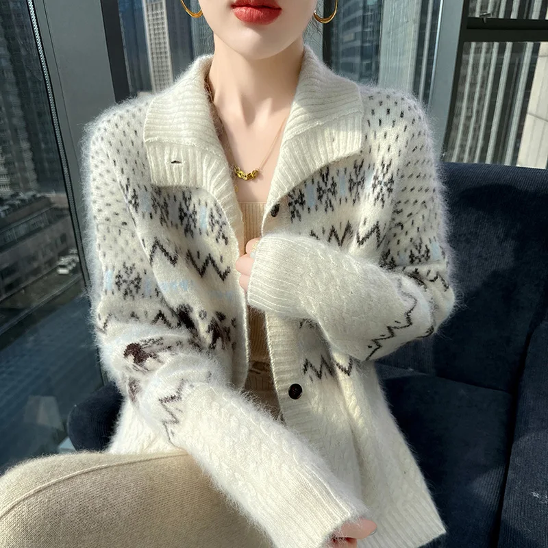 

Осенний женский кардиган, очень теплый свитер из 100% чистого норкового кашемира, водолазка, свободная женская одежда, женские трикотажные топы