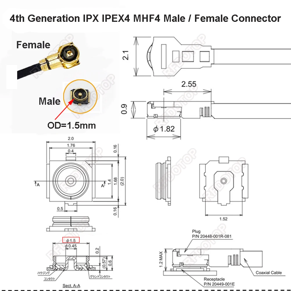 2 stks/partij SMA Vrouwelijke 4 Pins Mount PCB naar 4/IPEX4 Vrouwelijke Connector RFΦ1.13 Kabel Uitbreiding Pigtail WiFi Antenne u.FL-K naar SMA-K