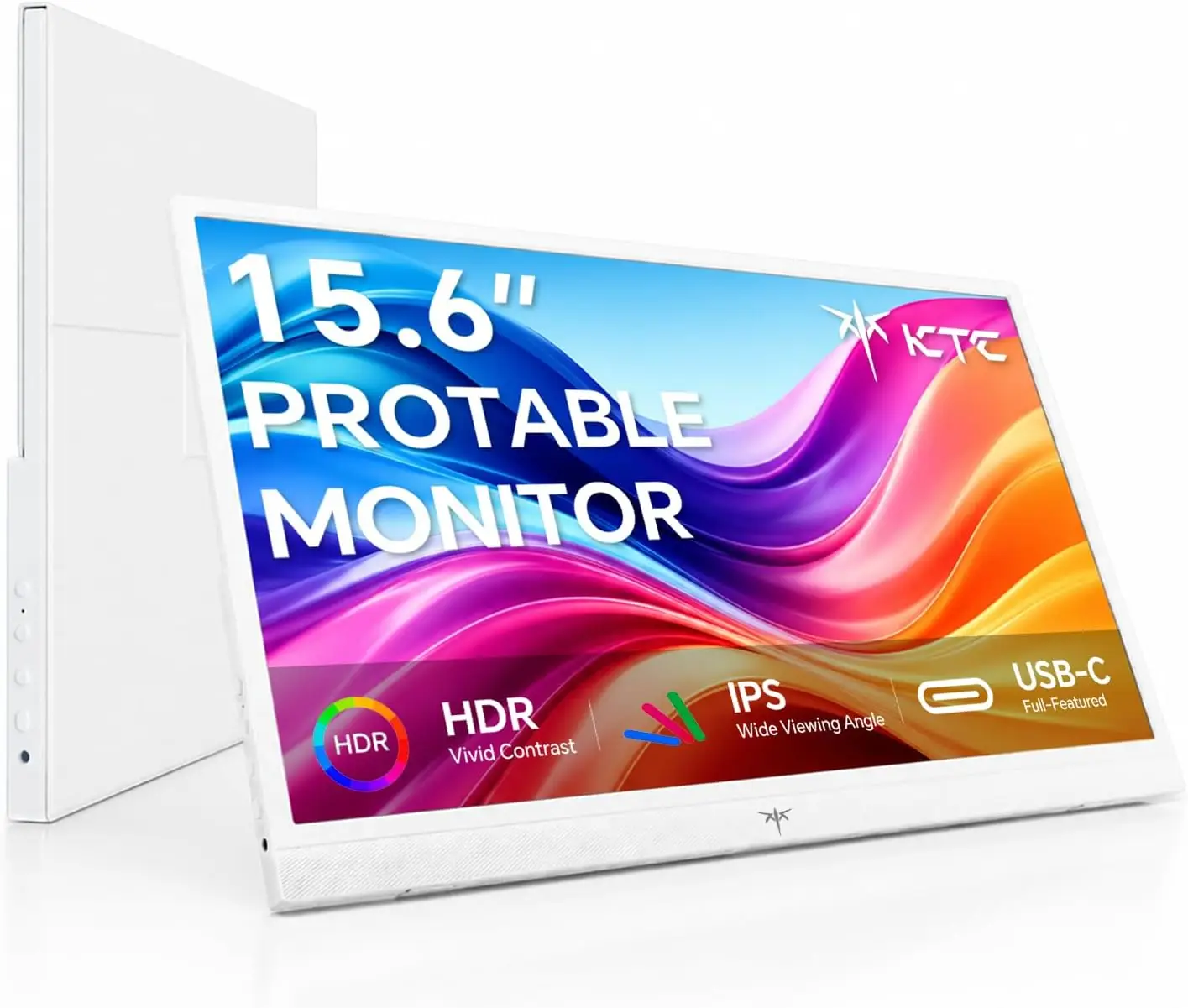 

15.6" 1080P IPS Portable Monitor, USB-C HDMI for Laptop/PS/Xbox/Switch, HDR Speakers, White