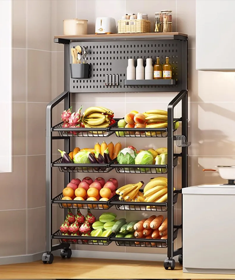 

Kitchen fruit and vegetable storage basket floor multi-layer microwave storage shelf storage and arrangement