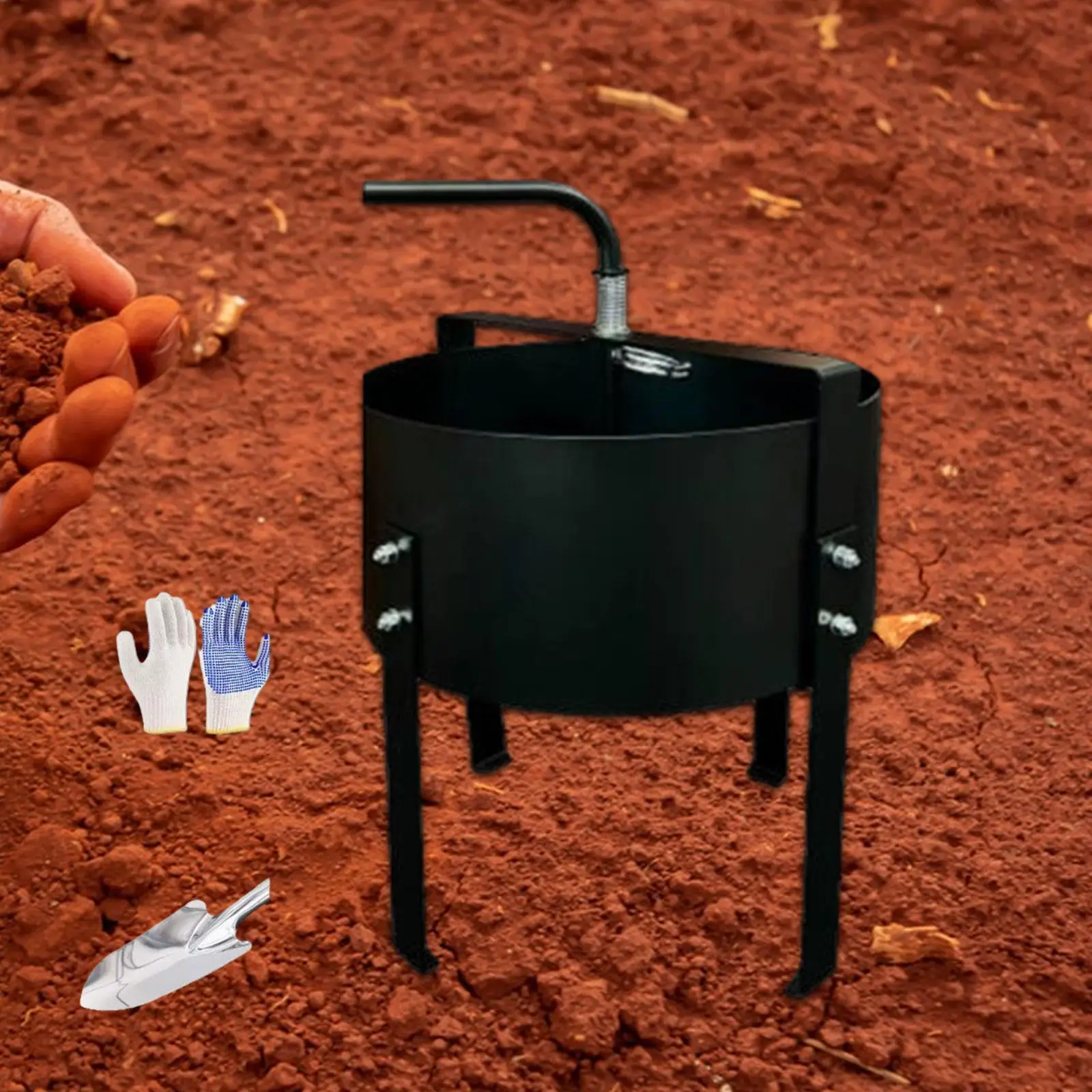 Rotary Soil Sifter Compost Sifter with Shovels and Glove Sand Rocks Dirt Screen Garden Potting Sifting Mesh Iron Multipurpose